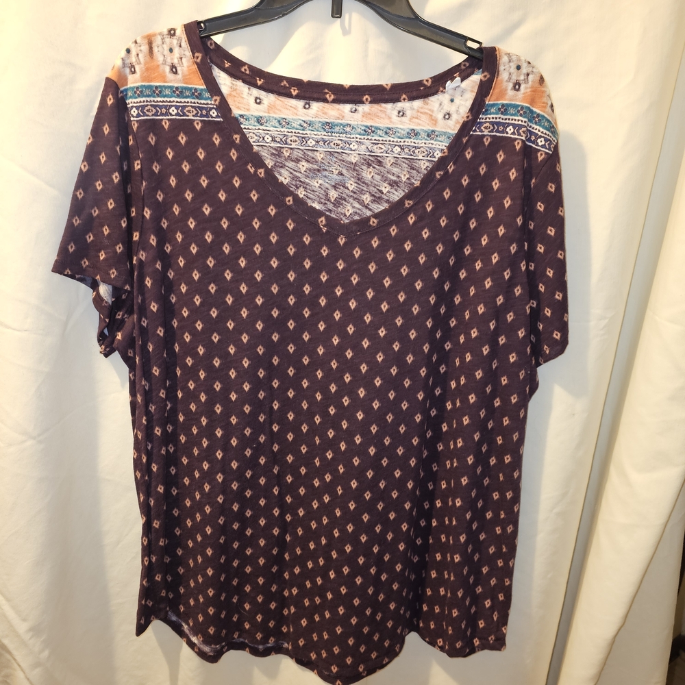 Sonoma Purple Patterned V-Neck Short Sleeve Tee